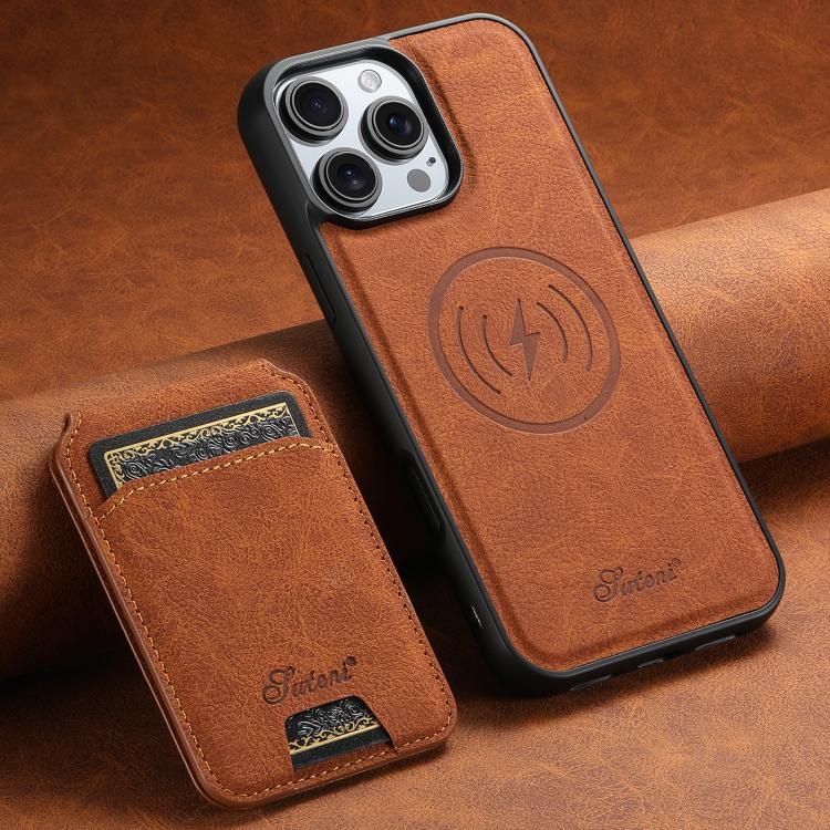 For iPhone 17e / 16e Suteni H16 Litchi Texture Leather Detachable Wallet Back Phone Case(Khaki)