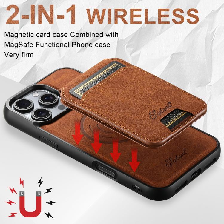 For iPhone 17e / 16e Suteni H16 Litchi Texture Leather Detachable Wallet Back Phone Case(Khaki)
