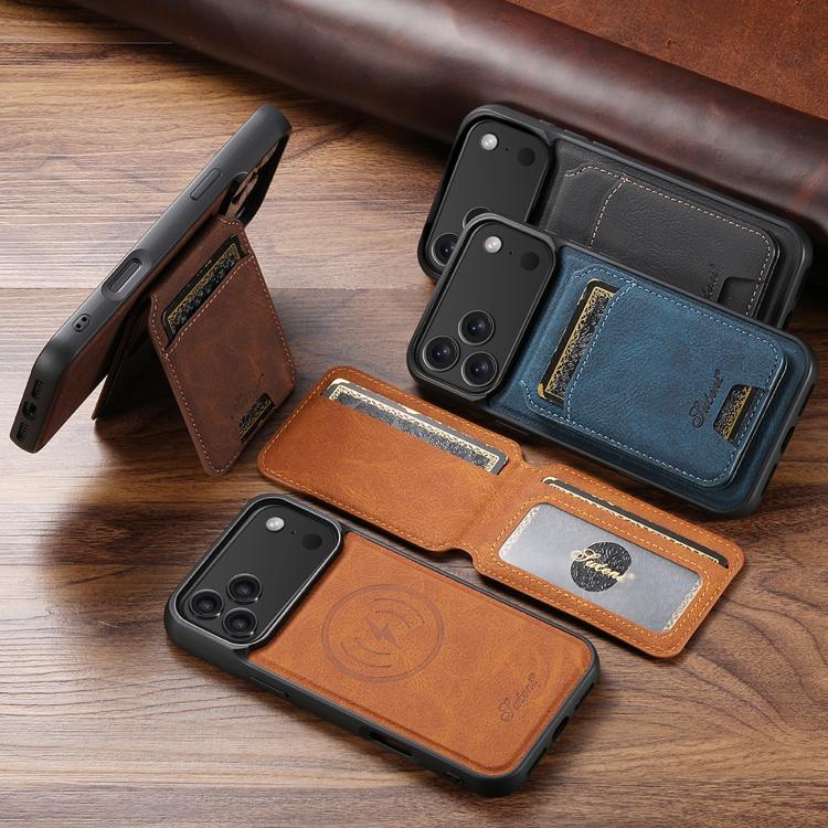 For iPhone 16 Plus Suteni H16 Litchi Texture Leather Detachable Wallet Back Phone Case(Black)
