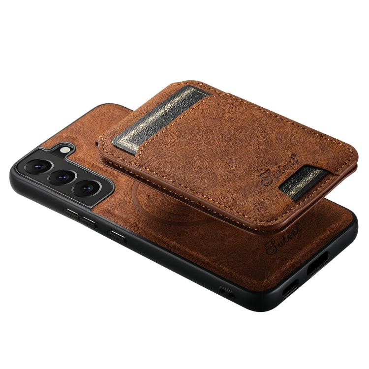 For Samsung Galaxy S22+ 5G Suteni H16 Litchi Texture Leather Detachable Wallet Back Phone Case(Brown)