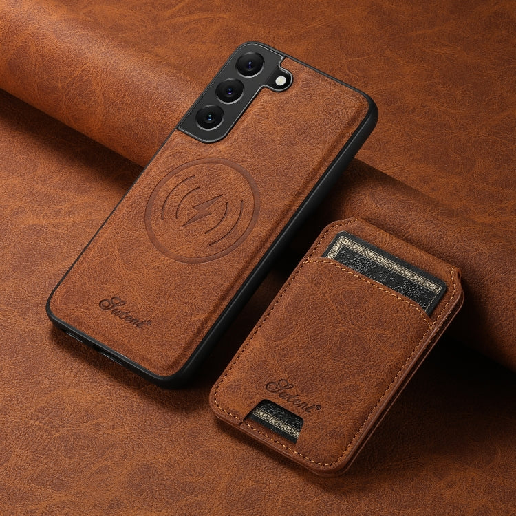 For Samsung Galaxy S22 5G Suteni H16 Litchi Texture Leather Detachable Wallet Back Phone Case(Brown)