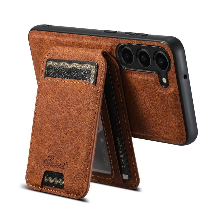 For Samsung Galaxy S24+ 5G Suteni H16 Litchi Texture Leather Detachable Wallet Back Phone Case(Brown)