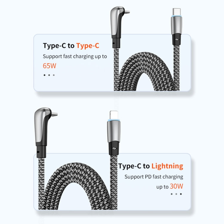 ENKAY PD65W Elbow Type-C to Type-C Fast Charging Data Braid Cable with Indicator Light, Length:0.5m