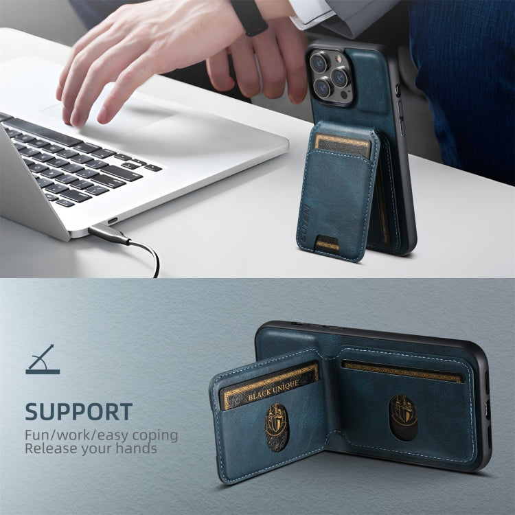 For iPhone 16 Suteni H02 Leather Wallet Stand Back Phone Case(Blue)