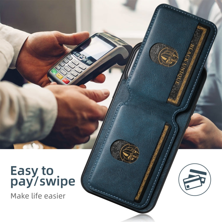 For iPhone 16 Suteni H02 Leather Wallet Stand Back Phone Case(Blue)
