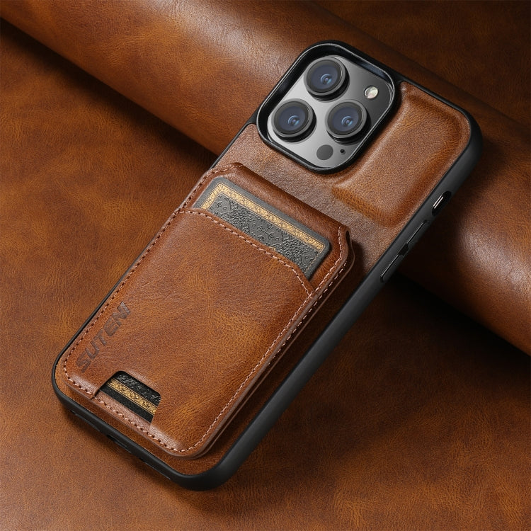For iPhone 16 Pro Max Suteni H02 Leather Wallet Stand Back Phone Case(Brown)