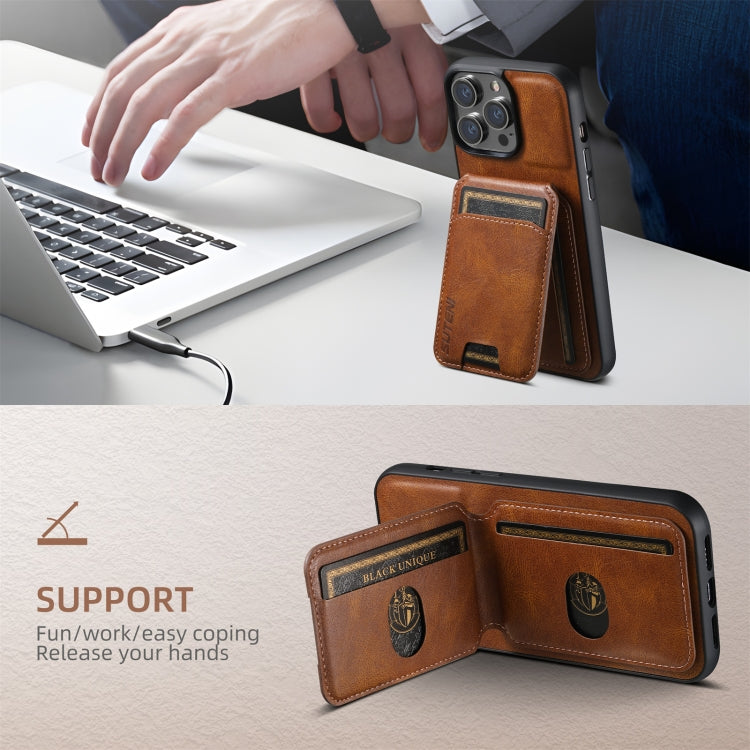 For iPhone 16 Pro Max Suteni H02 Leather Wallet Stand Back Phone Case(Brown)