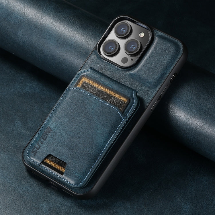 For iPhone 16 Pro Max Suteni H02 Leather Wallet Stand Back Phone Case(Blue)