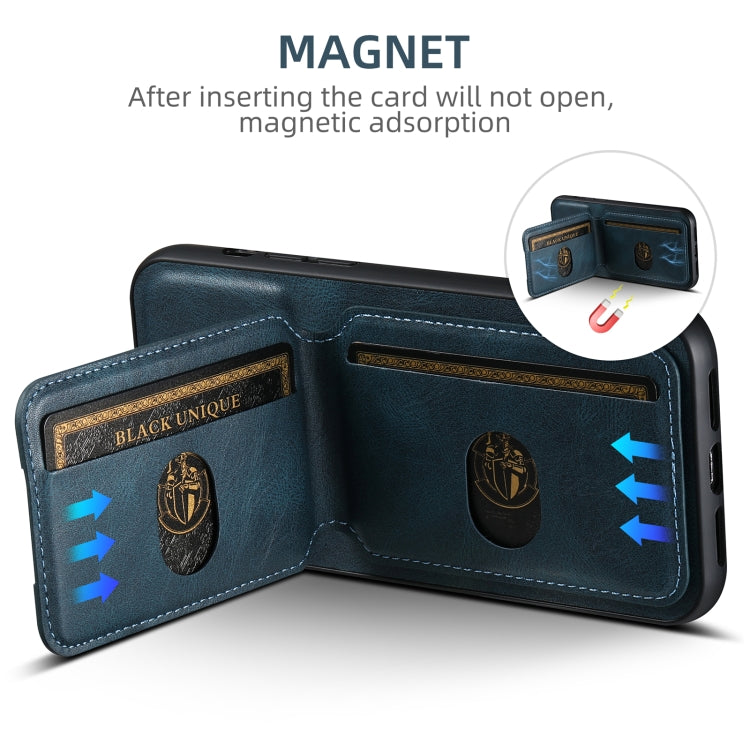 For iPhone 16 Pro Max Suteni H02 Leather Wallet Stand Back Phone Case(Blue)