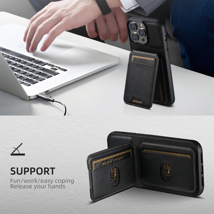 For iPhone 17e / 16e Suteni H02 Leather Wallet Stand Back Phone Case(Black)