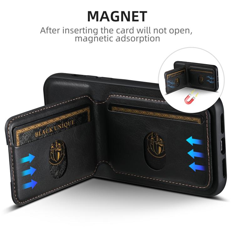 For iPhone 17e / 16e Suteni H02 Leather Wallet Stand Back Phone Case(Black)