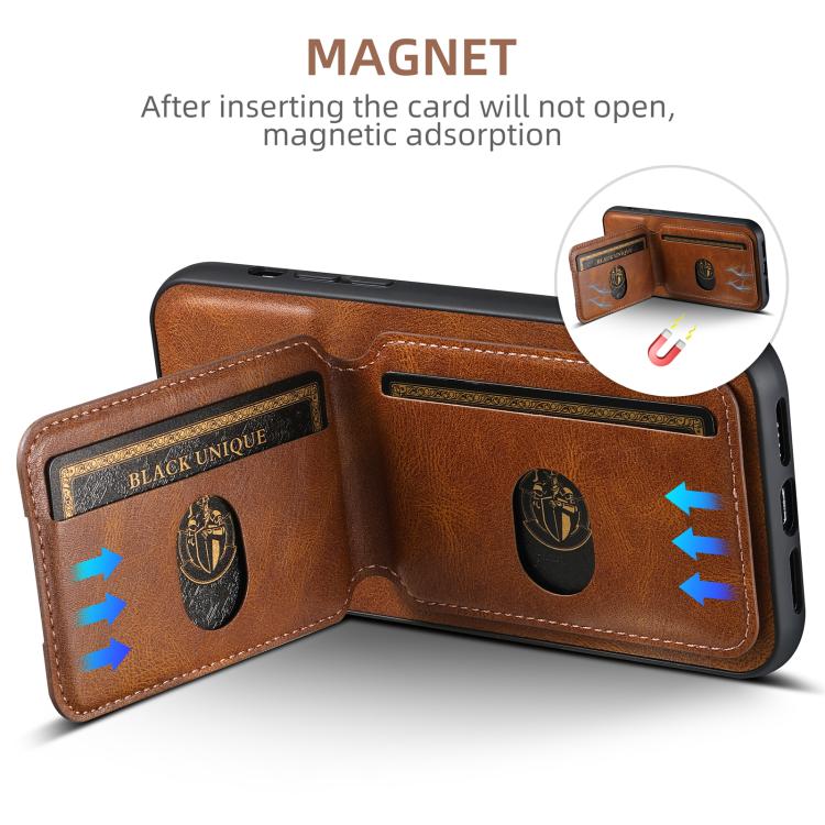 For iPhone 17e / 16e Suteni H02 Leather Wallet Stand Back Phone Case(Brown)