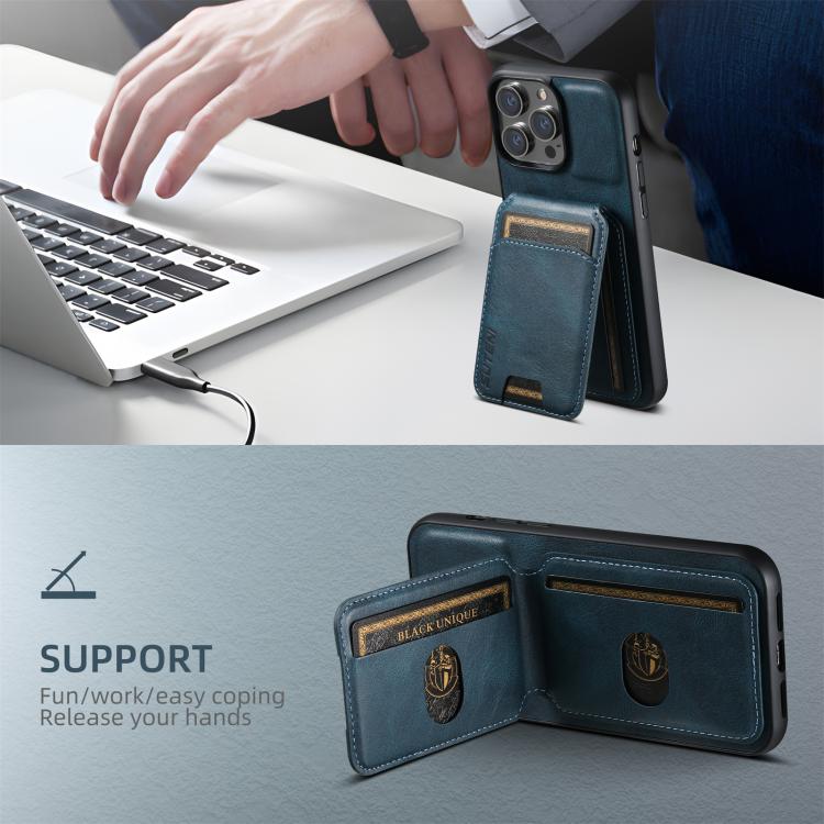 For iPhone 17e / 16e Suteni H02 Leather Wallet Stand Back Phone Case(Blue)
