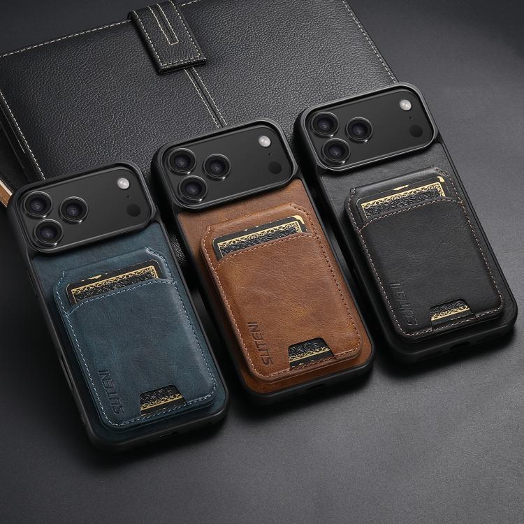 For iPhone 16 Pro Suteni H02 Leather Wallet Stand Back Phone Case(Blue)