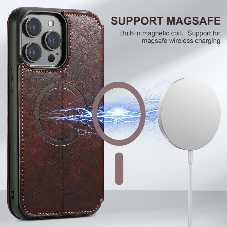 For iPhone 16 Suteni J05 Leather Magnetic MagSafe Phone Case(Brown)