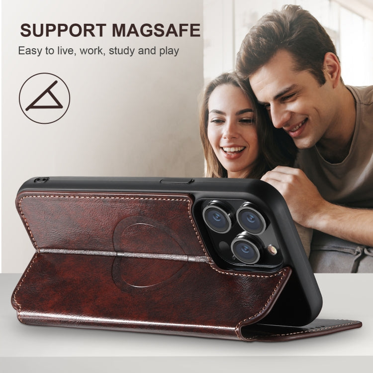 For iPhone 16 Suteni J05 Leather Magnetic MagSafe Phone Case(Brown)