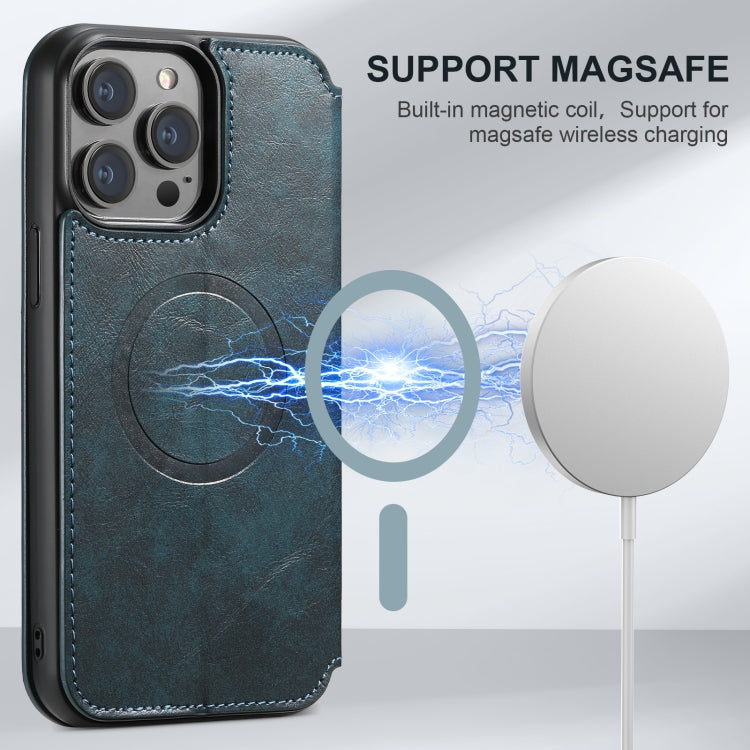 For iPhone 16 Suteni J05 Leather Magnetic MagSafe Phone Case(Blue)