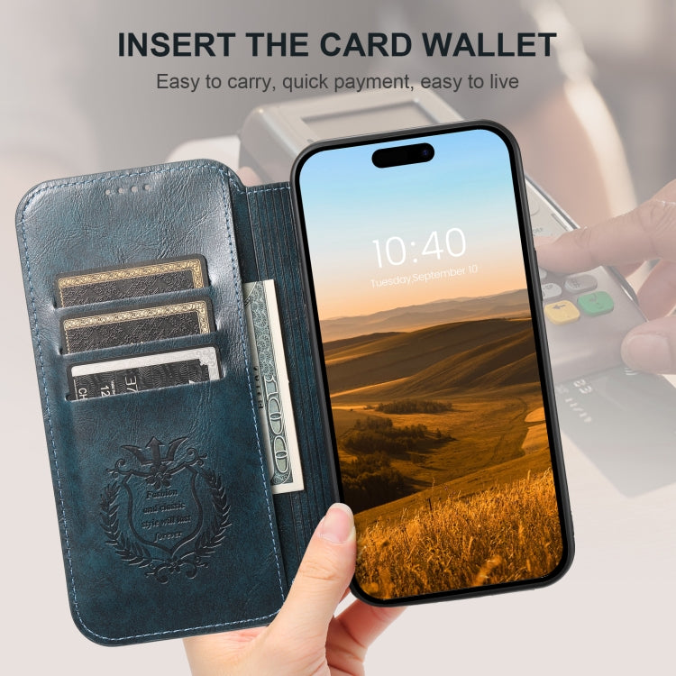 For iPhone 16 Suteni J05 Leather Magnetic MagSafe Phone Case(Blue)