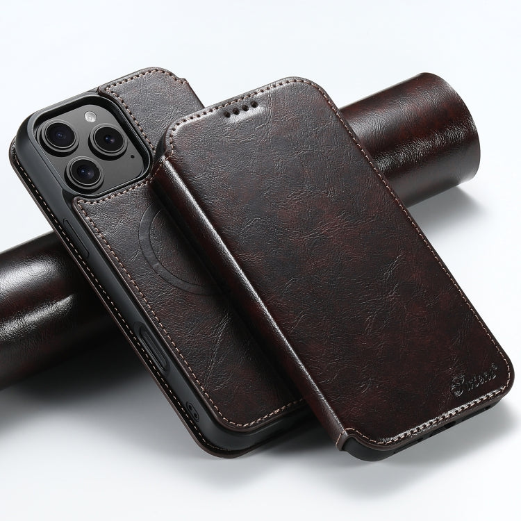 For iPhone 16 Pro Suteni J05 Leather Magnetic MagSafe Phone Case(Brown)