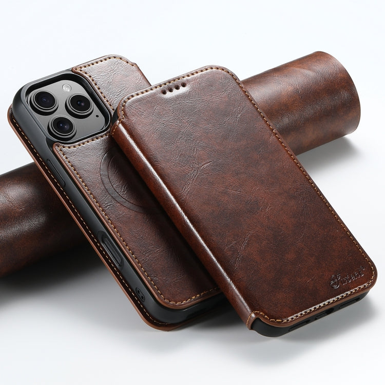 For iPhone 16 Pro Suteni J05 Leather Magnetic MagSafe Phone Case(Khaki)