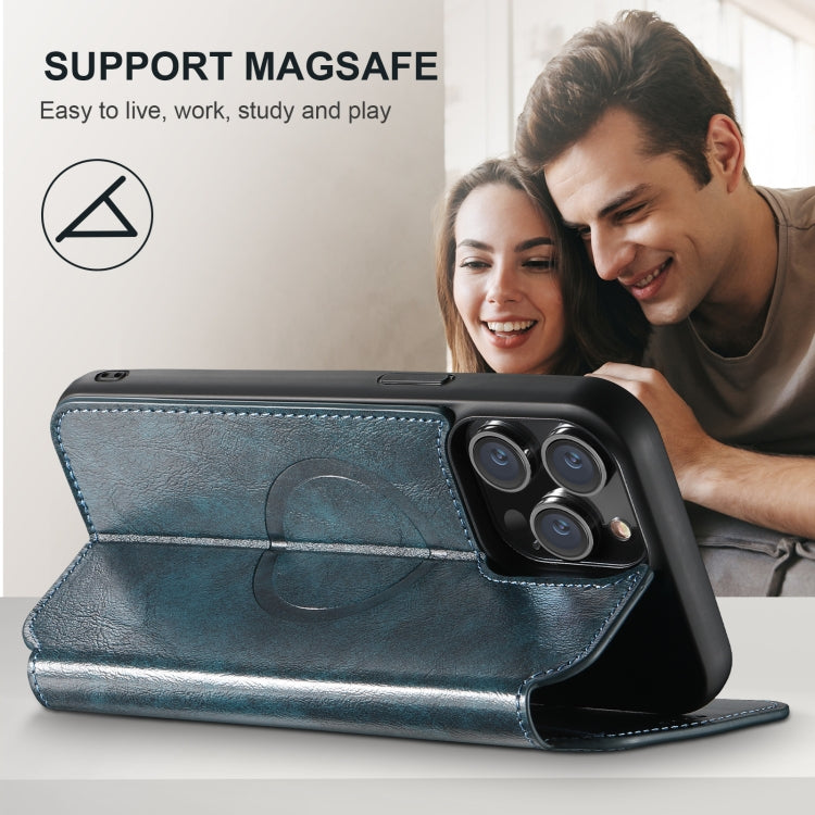 For iPhone 16 Plus Suteni J05 Leather Magnetic MagSafe Phone Case(Blue)