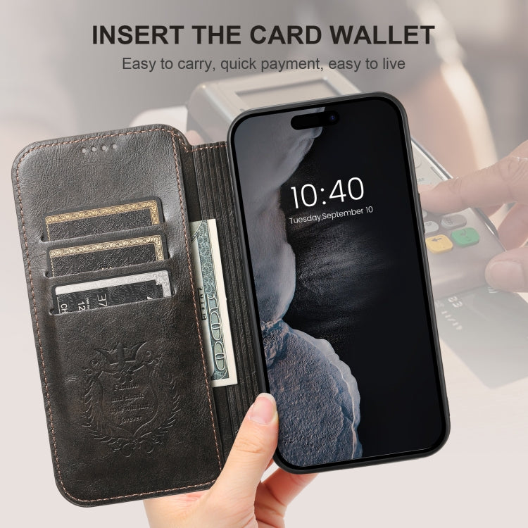 For iPhone 16 Pro Max Suteni J05 Leather Magnetic MagSafe Phone Case(Black)