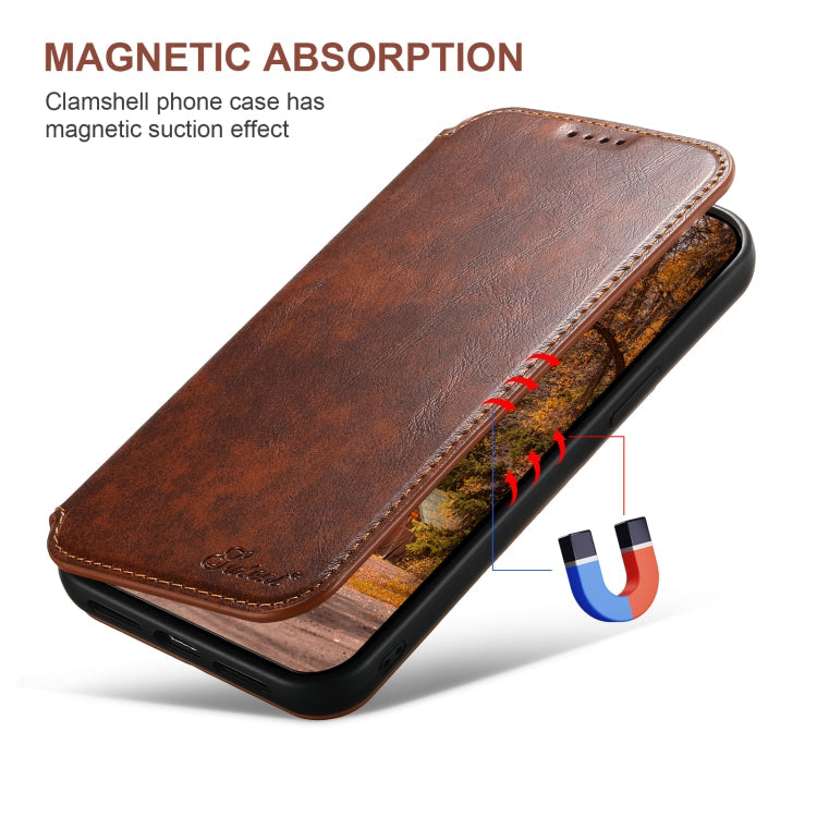 For iPhone 16 Pro Max Suteni J05 Leather Magnetic MagSafe Phone Case(Khaki)