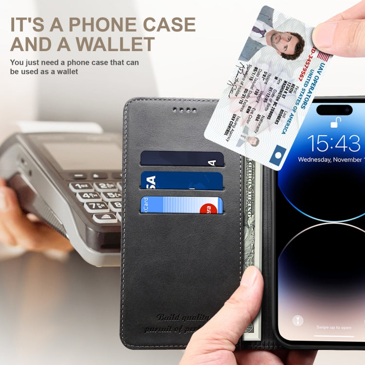 For iPhone 16 Suteni Calf Texture Horizontal Flip Leather Phone Case(Black)