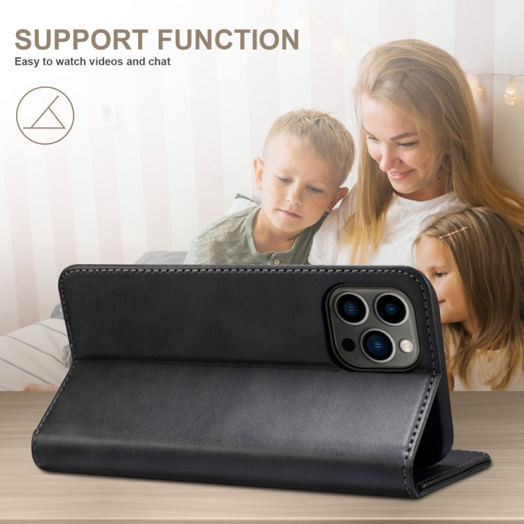 For iPhone 16 Suteni Calf Texture Horizontal Flip Leather Phone Case(Black)
