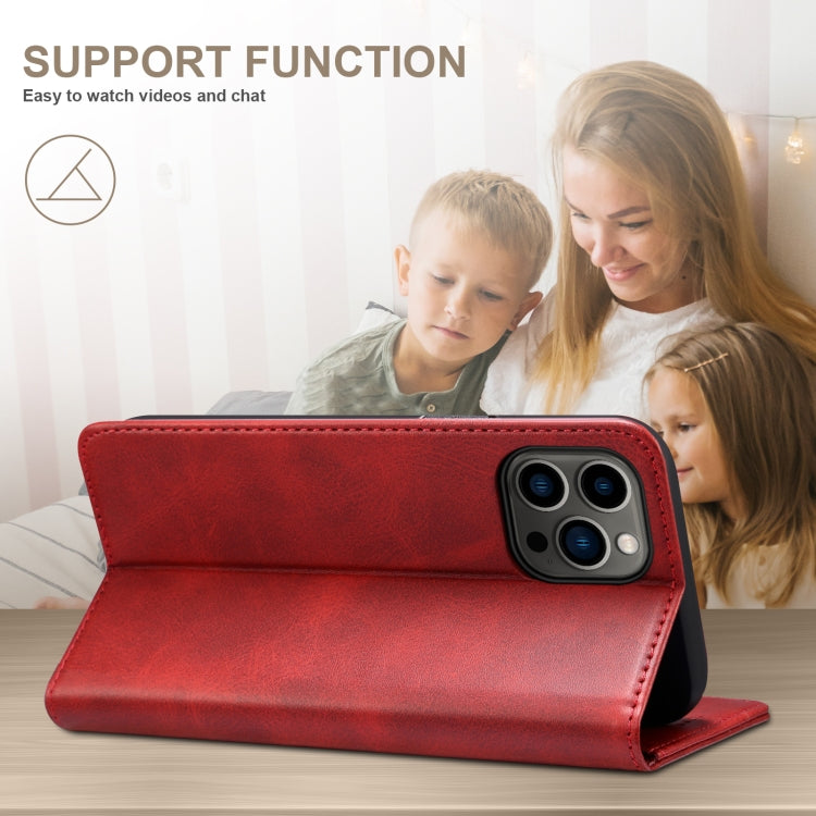 For iPhone 16 Suteni Calf Texture Horizontal Flip Leather Phone Case(Red)