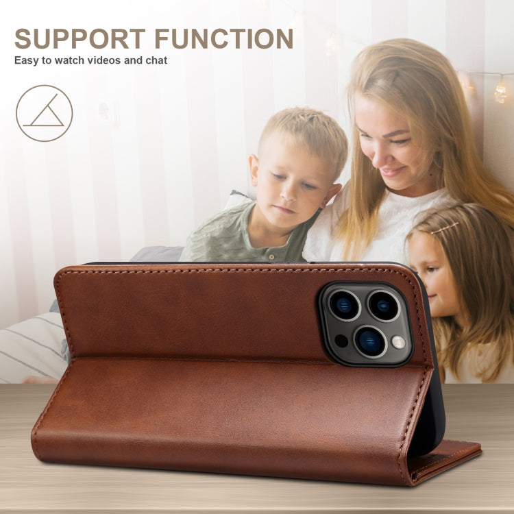 For iPhone 16 Pro Suteni Calf Texture Horizontal Flip Leather Phone Case(Brown)