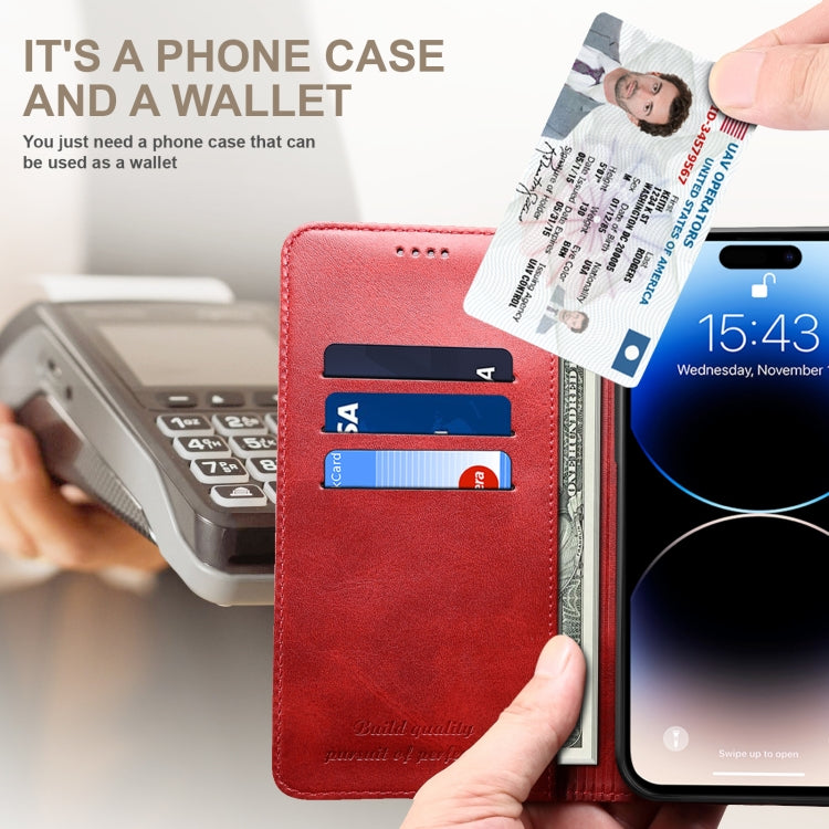 For iPhone 16 Plus Suteni Calf Texture Horizontal Flip Leather Phone Case(Red)