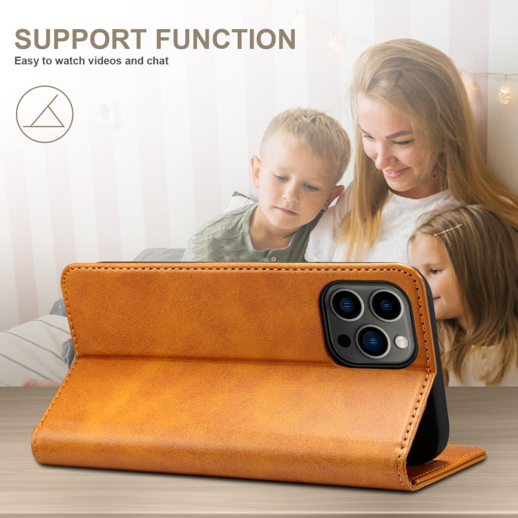 For iPhone 16 Pro Max Suteni Calf Texture Horizontal Flip Leather Phone Case(Khaki)