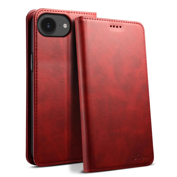 For iPhone 17e / 16e Suteni Calf Texture Horizontal Flip Leather Phone Case(Red)