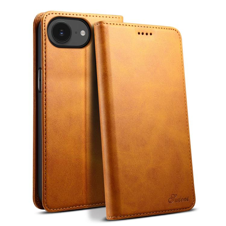For iPhone 17e / 16e Suteni Calf Texture Horizontal Flip Leather Phone Case(Khaki)