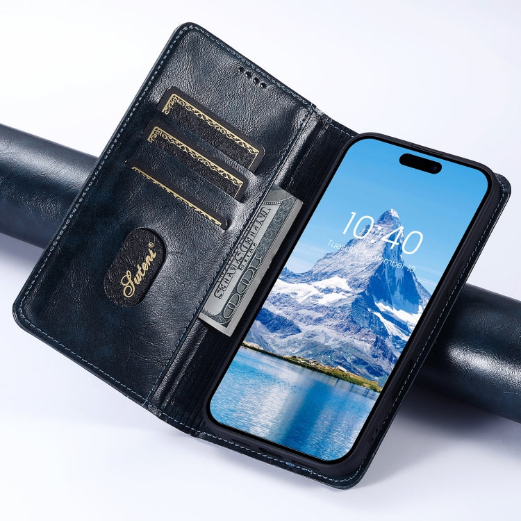 For iPhone 16 Suteni Baroque Calf Texture Buckle Wallet Leather Phone Case(Blue)