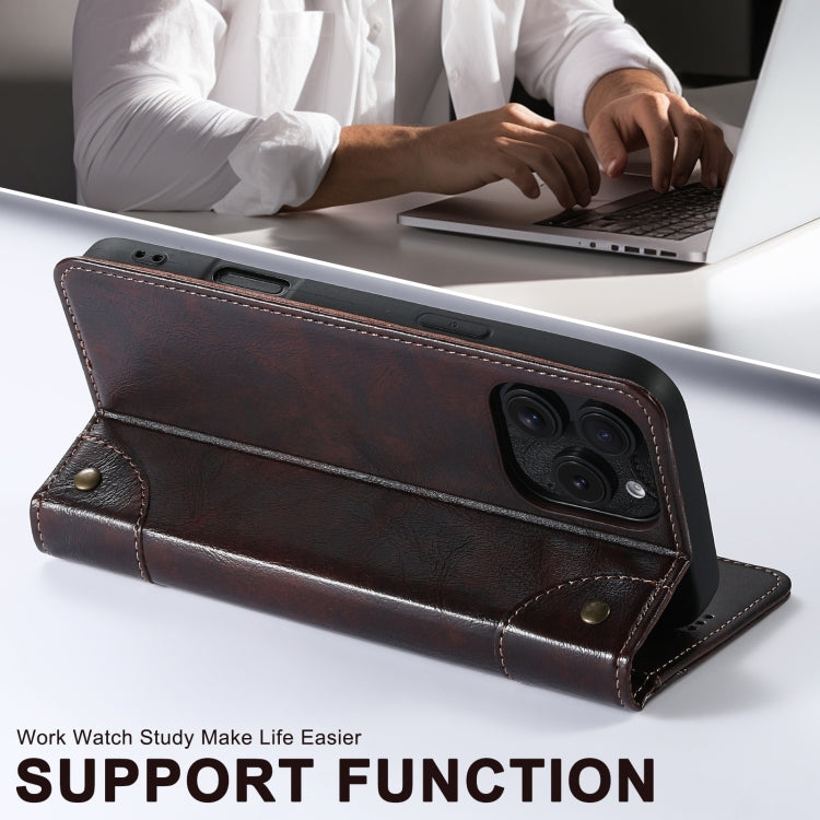For iPhone 16 Pro Suteni Baroque Calf Texture Buckle Wallet Leather Phone Case(Brown)
