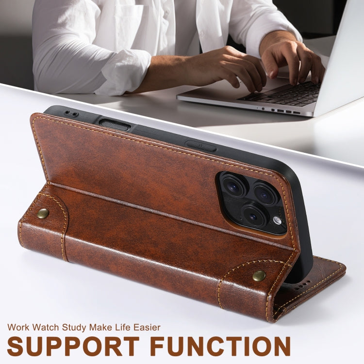For iPhone 16 Pro Suteni Baroque Calf Texture Buckle Wallet Leather Phone Case(Khaki)