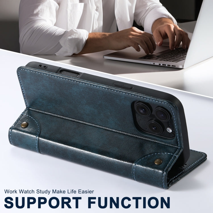 For iPhone 16 Plus Suteni Baroque Calf Texture Buckle Wallet Leather Phone Case(Blue)