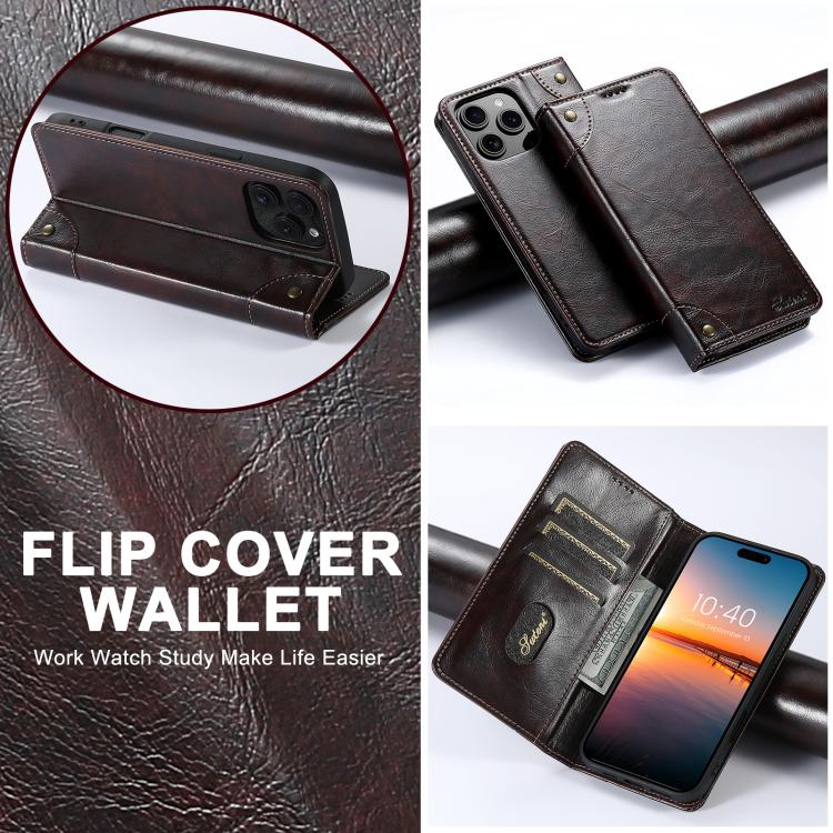For iPhone 17e / 16e Suteni Baroque Calf Texture Buckle Wallet Leather Phone Case(Brown)