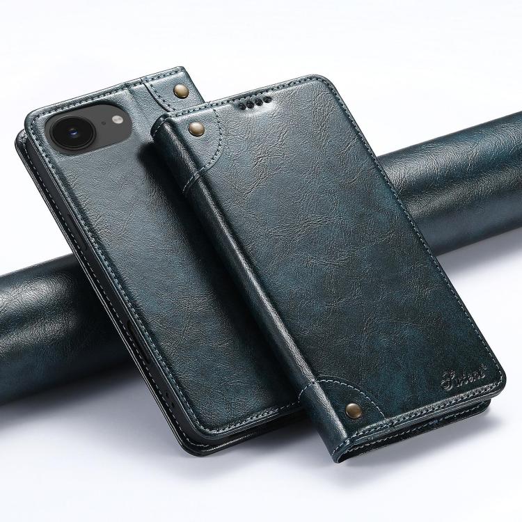 For iPhone 17e / 16e Suteni Baroque Calf Texture Buckle Wallet Leather Phone Case(Blue)
