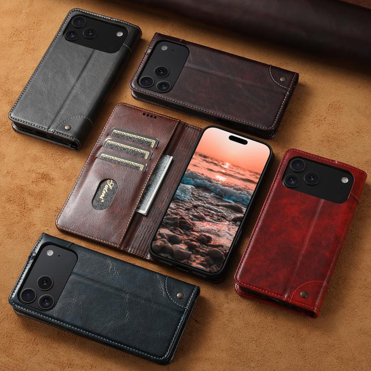 For iPhone 16 Pro Suteni Baroque Calf Texture Buckle Wallet Leather Phone Case(Brown)