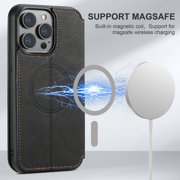 For iPhone 16 Suteni J06 Retro Matte Litchi Texture Leather MagSafe Phone Case(Black)
