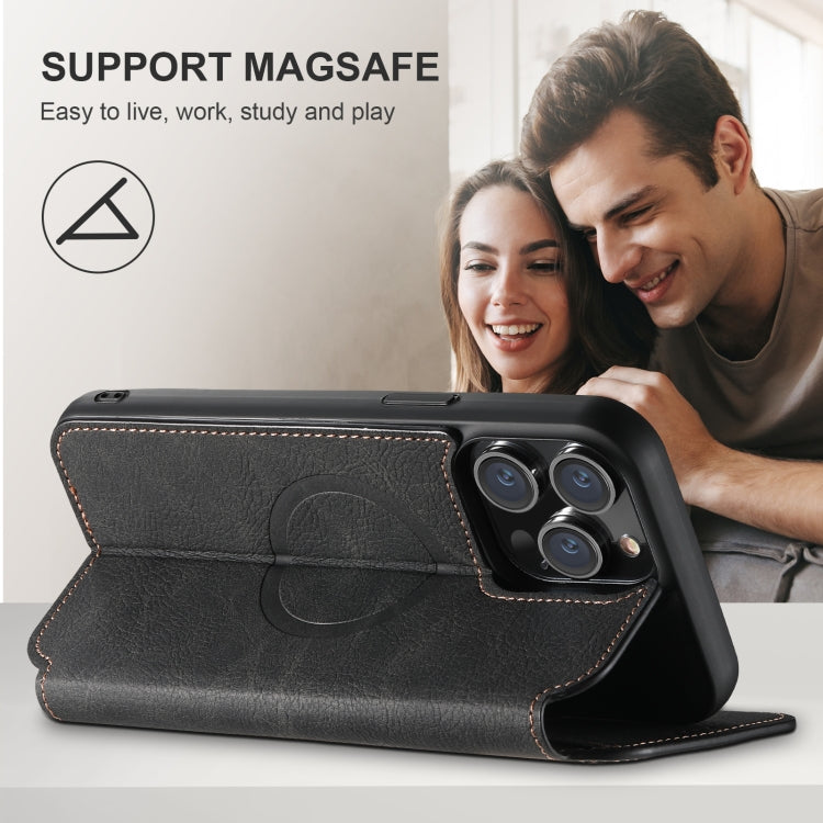 For iPhone 16 Suteni J06 Retro Matte Litchi Texture Leather MagSafe Phone Case(Black)