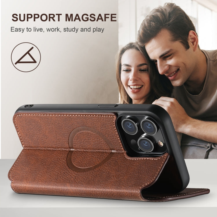 For iPhone 16 Suteni J06 Retro Matte Litchi Texture Leather MagSafe Phone Case(Brown)