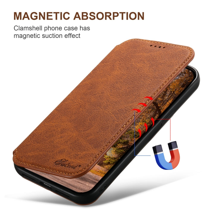 For iPhone 16 Suteni J06 Retro Matte Litchi Texture Leather MagSafe Phone Case(Khaki)
