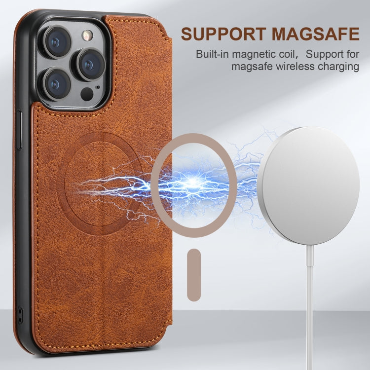 For iPhone 16 Suteni J06 Retro Matte Litchi Texture Leather MagSafe Phone Case(Khaki)