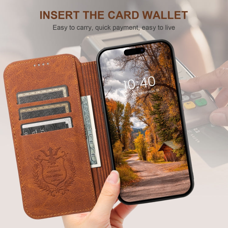 For iPhone 16 Suteni J06 Retro Matte Litchi Texture Leather MagSafe Phone Case(Khaki)