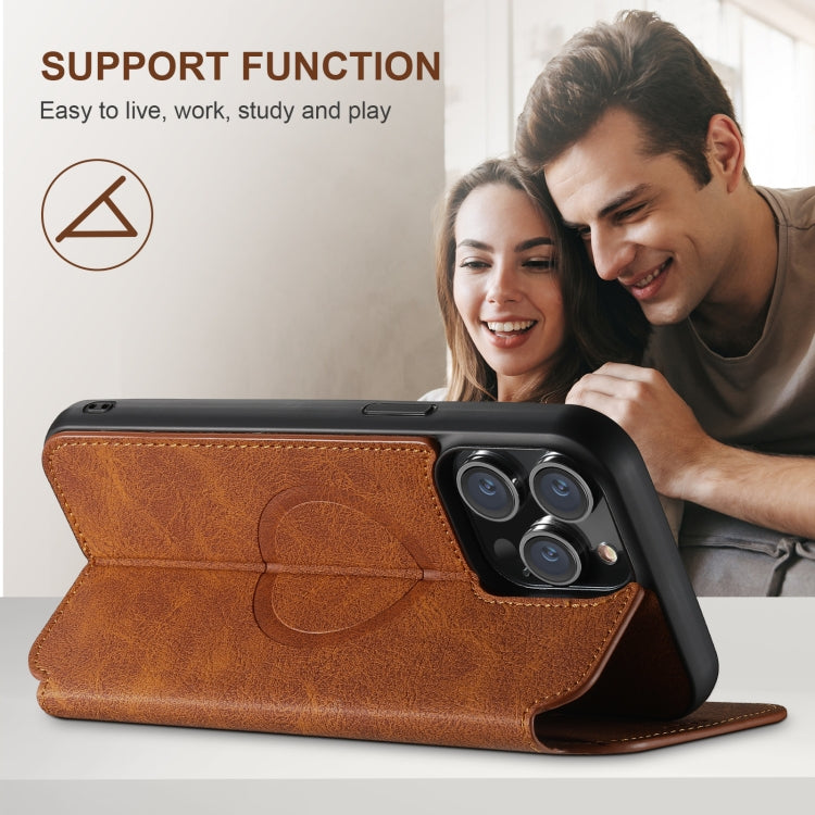 For iPhone 16 Suteni J06 Retro Matte Litchi Texture Leather MagSafe Phone Case(Khaki)