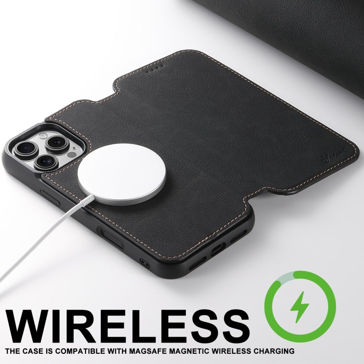 For iPhone 16 Pro Suteni J06 Retro Matte Litchi Texture Leather MagSafe Phone Case(Black)